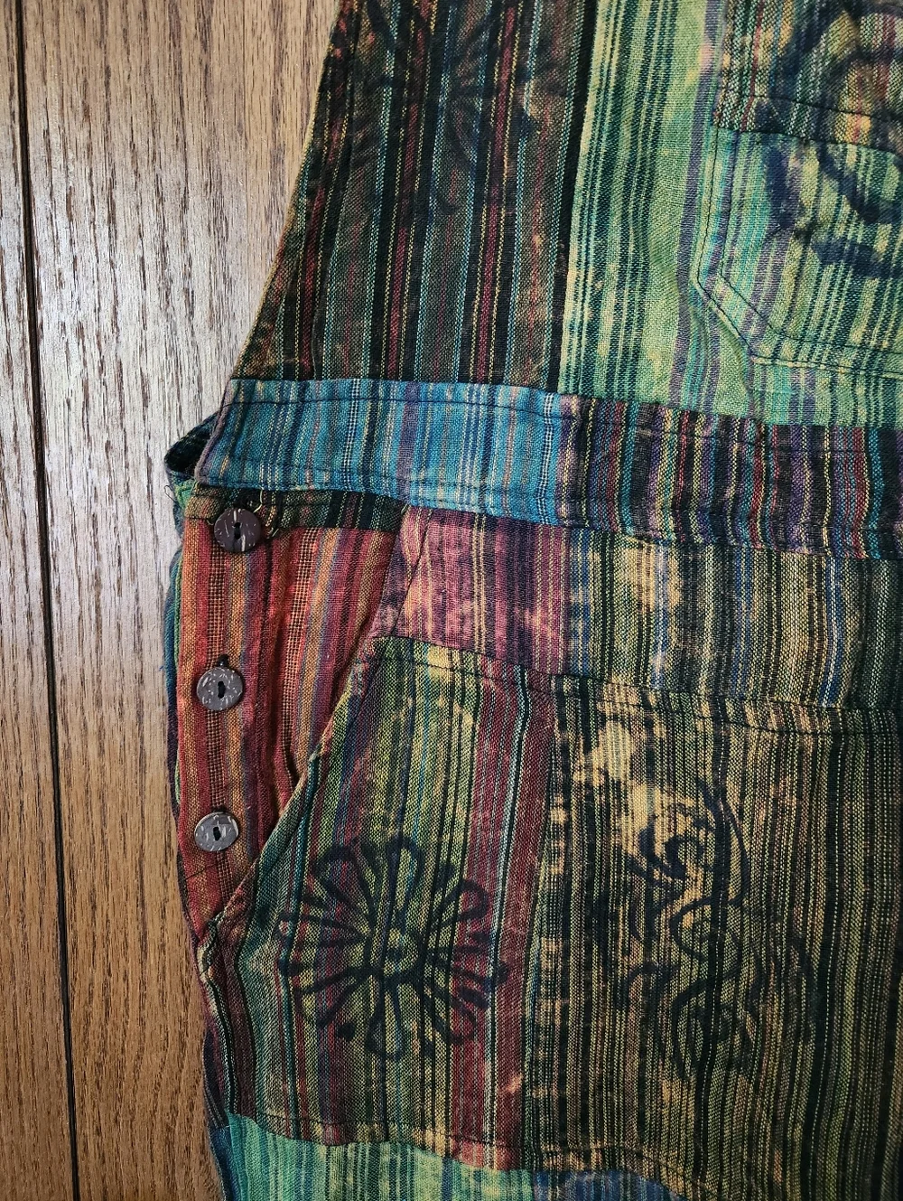 **SOLD** Gypsy Rose Cotton Tie-Dye Patchwork Overalls - Picture 4 of 10
